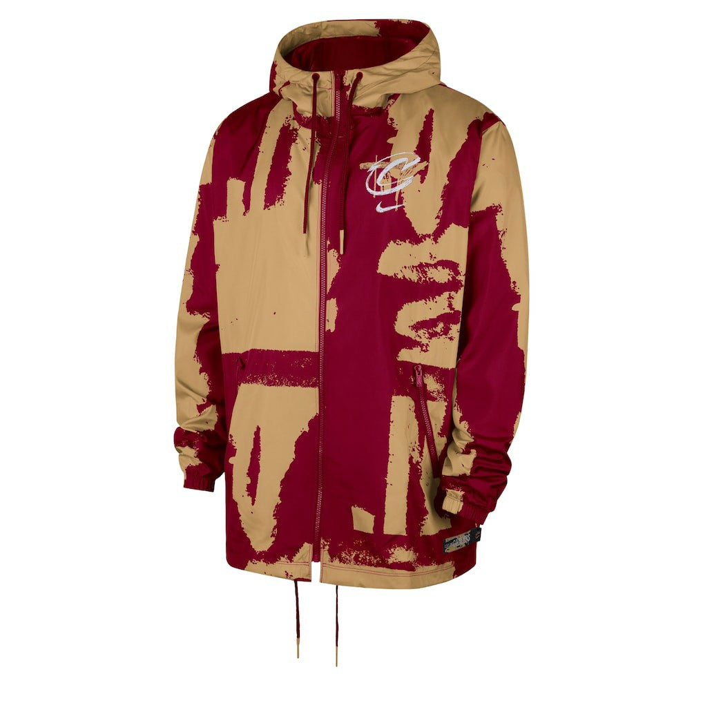 Cleveland Cavaliers Courtside Club Premium Woven Full-Zip Hooded Jacket Wine/Gold - Nike