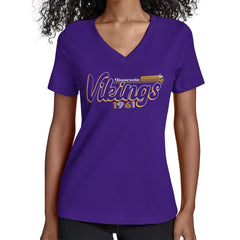 Minnesota Vikings Starter Women's Groovy Script V-Neck T-Shirt - Purple T-shirts