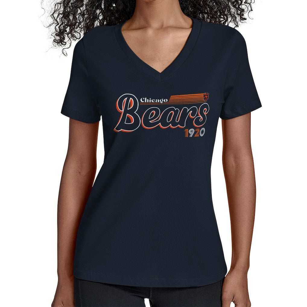 Chicago Bears Starter Women's Groovy Script V-Neck T-Shirt - Navy T-shirts