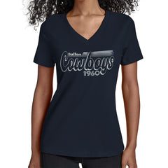 Dallas Cowboys Starter Women's Groovy Script V-Neck T-Shirt - Navy T-shirts