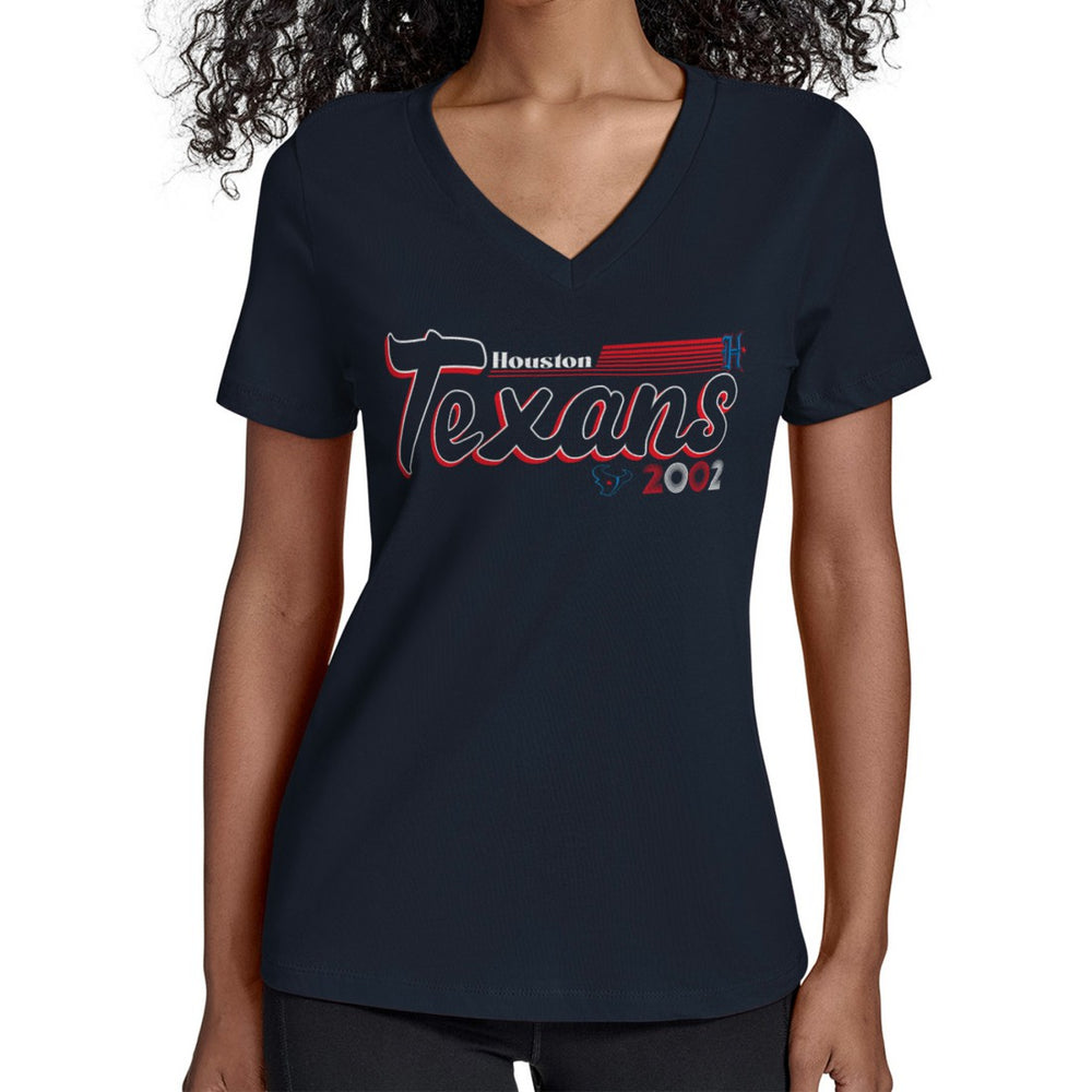 Houston Texans Starter Women's Groovy Script V-Neck T-Shirt - Navy T-shirts