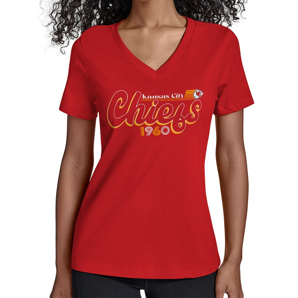Kansas City Chiefs Starter Women's Groovy Script V-Neck T-Shirt - Red T-shirts