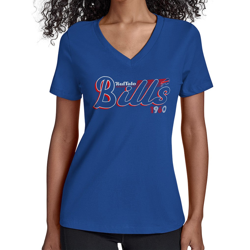 Buffalo Bills Starter Women's Groovy Script V-Neck T-Shirt - Royal T-shirts