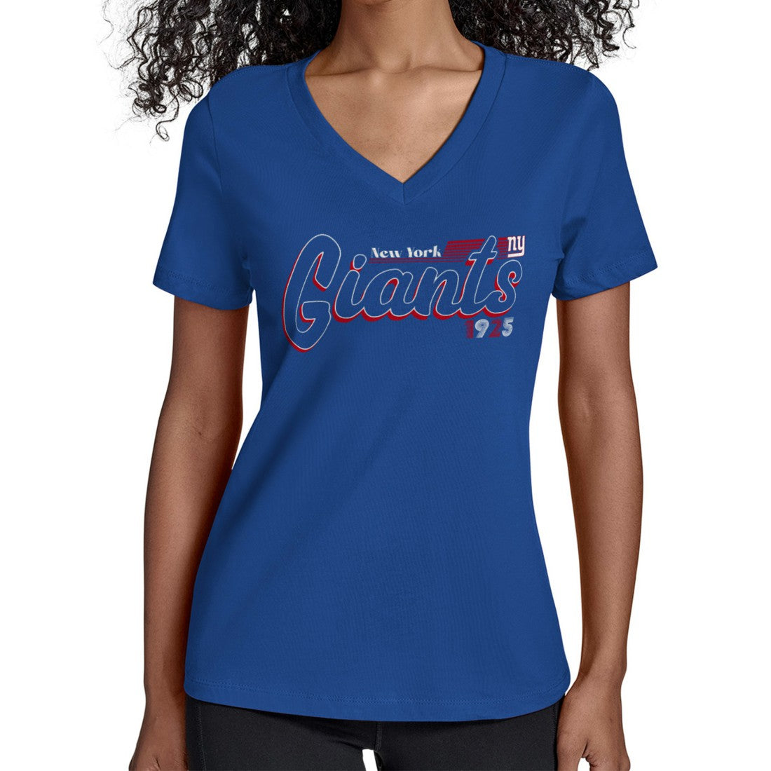 New York Giants Starter Women's Groovy Script V-Neck T-Shirt - Royal T-shirts