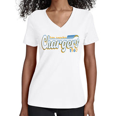 Los Angeles Chargers Starter Women's Groovy Script V-Neck T-Shirt - White T-shirts