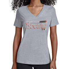 Cleveland Browns Starter Women's Groovy Script V-Neck T-Shirt - Gray T-shirts