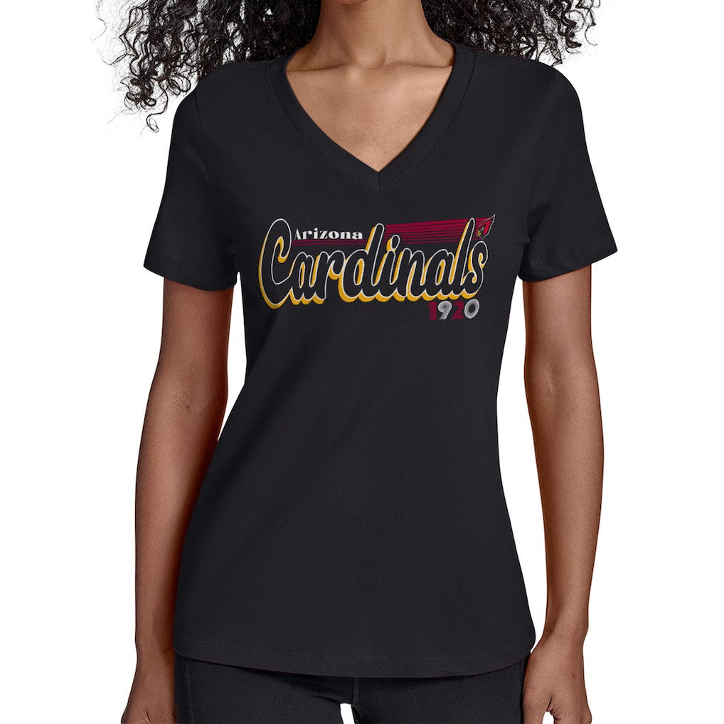 Arizona Cardinals Starter Women's Groovy Script V-Neck T-Shirt - Black T-shirts