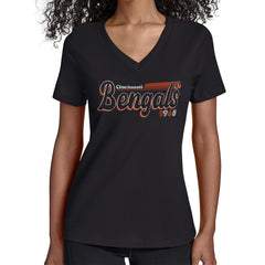 Cincinnati Bengals Starter Women's Groovy Script V-Neck T-Shirt - Black T-shirts