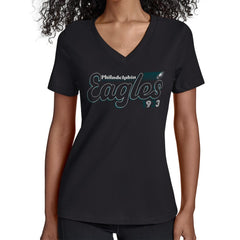 Philadelphia Eagles Starter Women's Groovy Script V-Neck T-Shirt - Black T-shirts