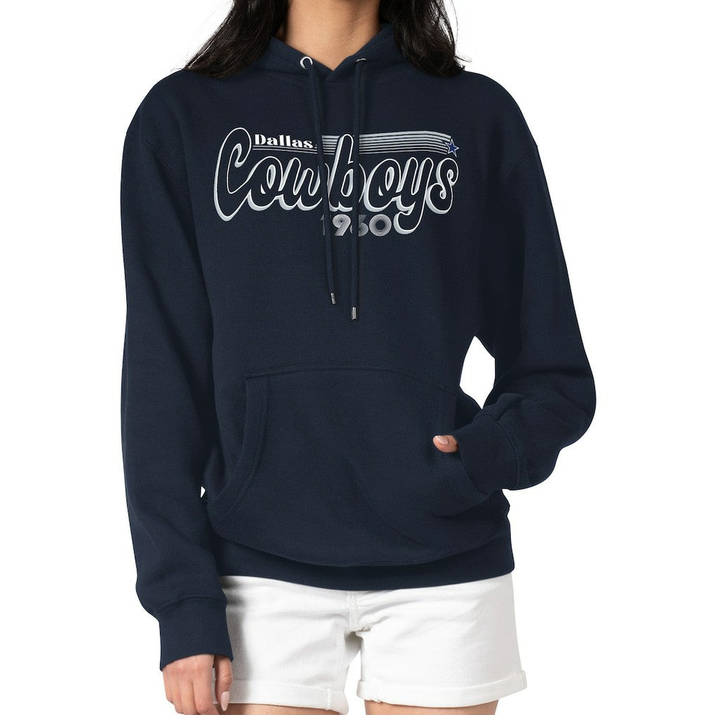 Dallas Cowboys Starter Women's Groovy Script Pullover Hoodie - Navy Hoodies