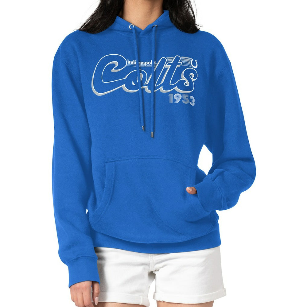 Indianapolis Colts Starter Women's Groovy Script Pullover Hoodie - Royal Hoodies