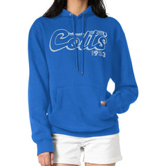 Indianapolis Colts Starter Women's Groovy Script Pullover Hoodie - Royal Hoodies