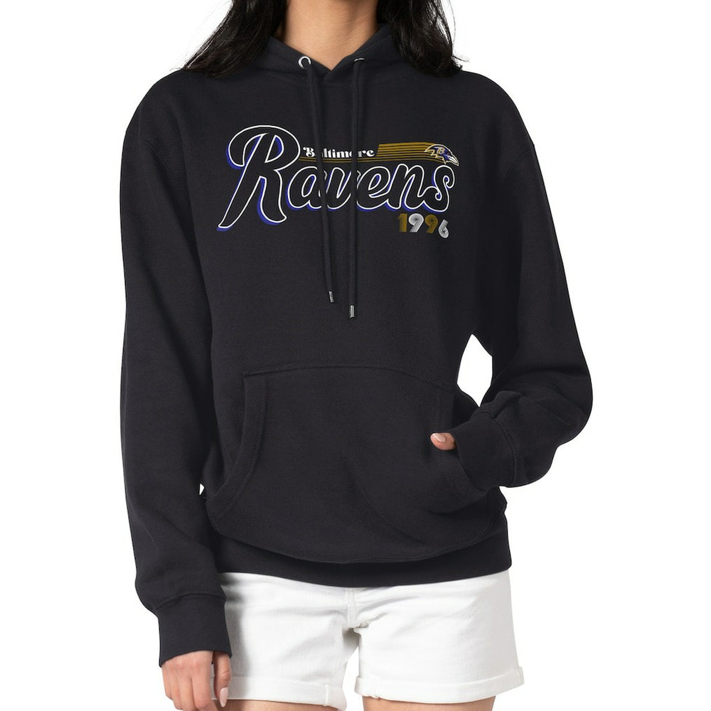 Baltimore Ravens Starter Women's Groovy Script Pullover Hoodie - Black Hoodies