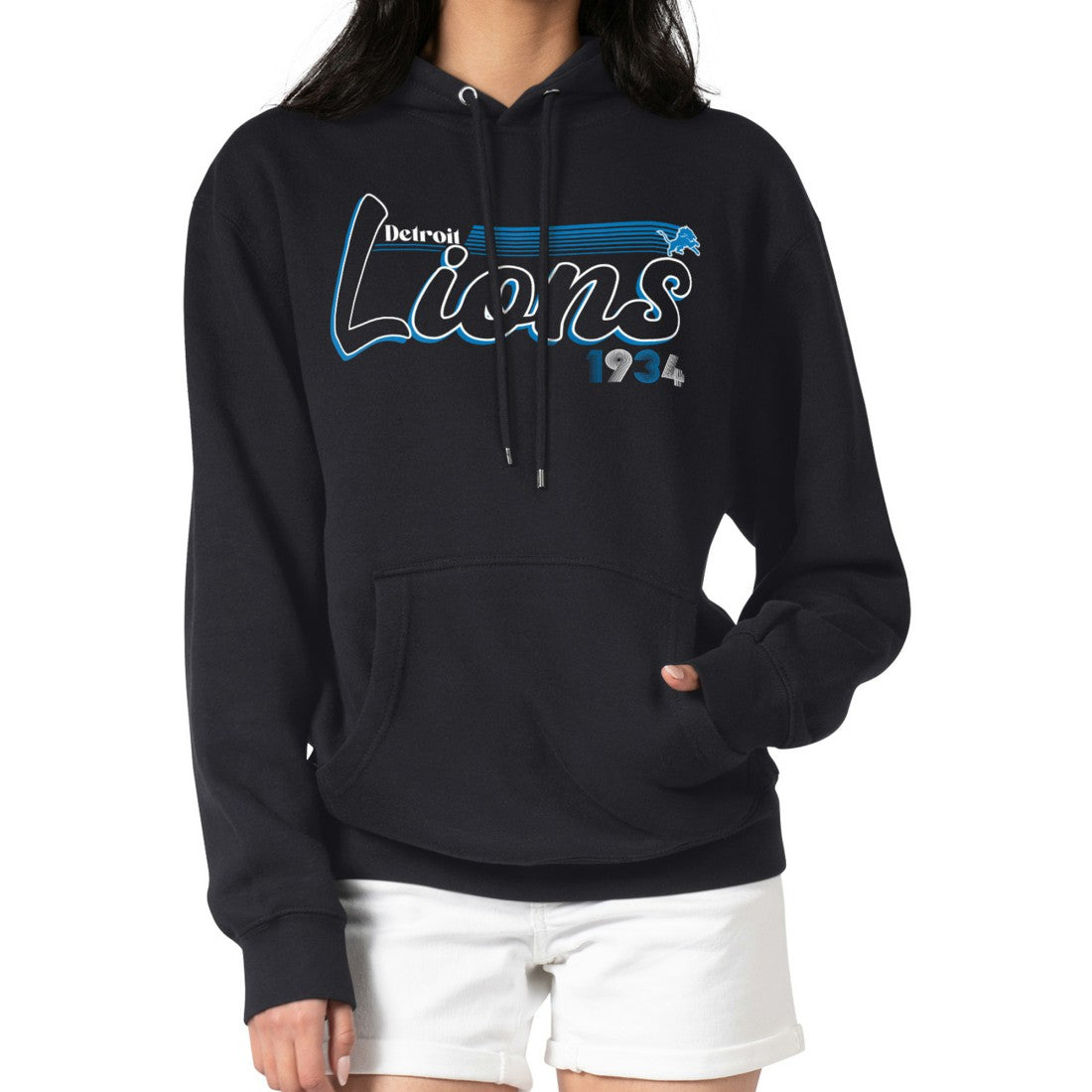 Detroit Lions Starter Women's Groovy Script Pullover Hoodie - Black Hoodies