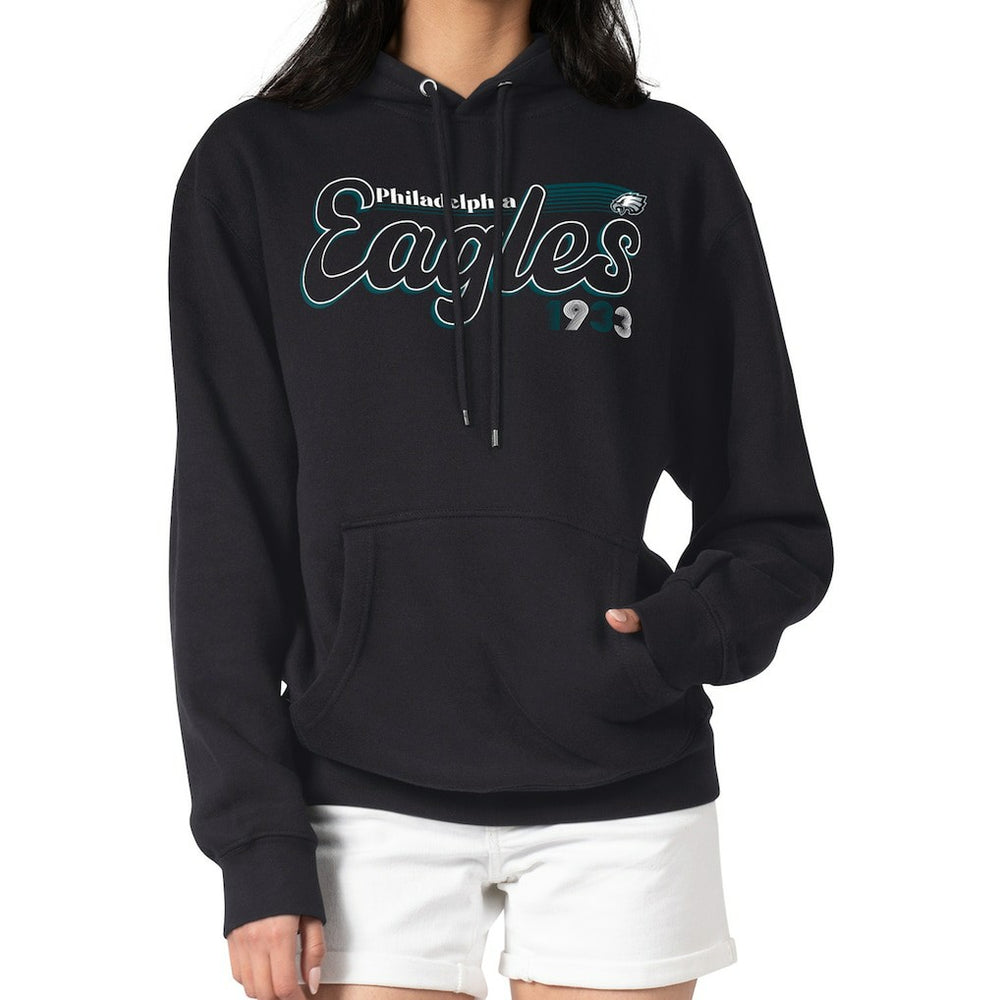 Philadelphia Eagles Starter Women's Groovy Script Pullover Hoodie - Black Hoodies