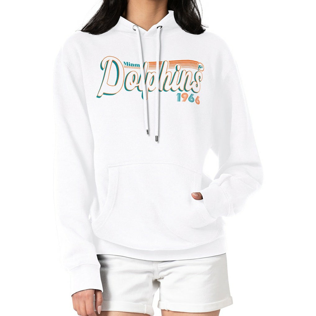 Miami Dolphins Starter Women's Throwback Groovy Script Pullover Hoodie - White Hoodies