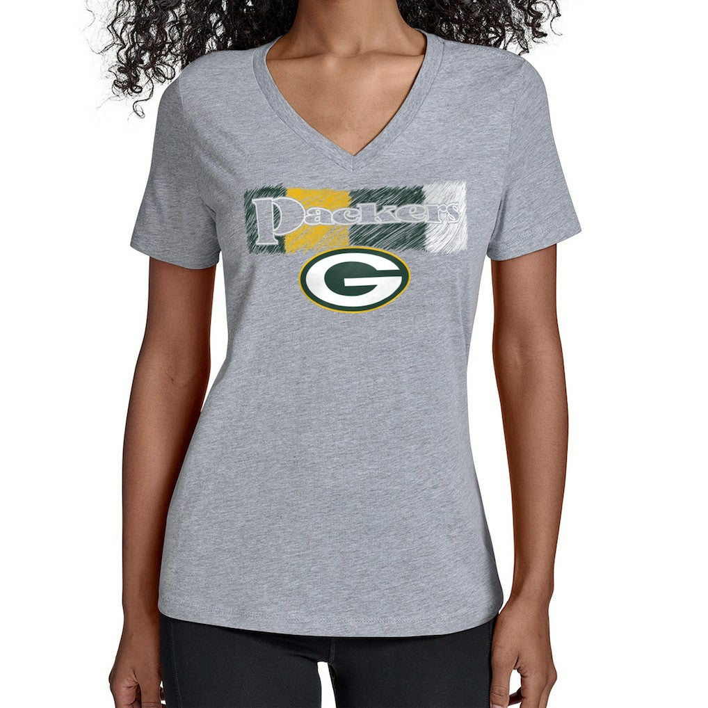 Green Bay Packers Starter Women's Color Shading V-Neck T-Shirt - Gray T-shirts