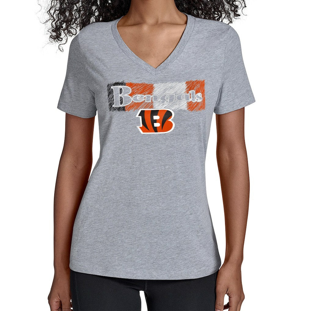 Cincinnati Bengals Starter Women's Color Shading V-Neck T-Shirt - Gray T-shirts