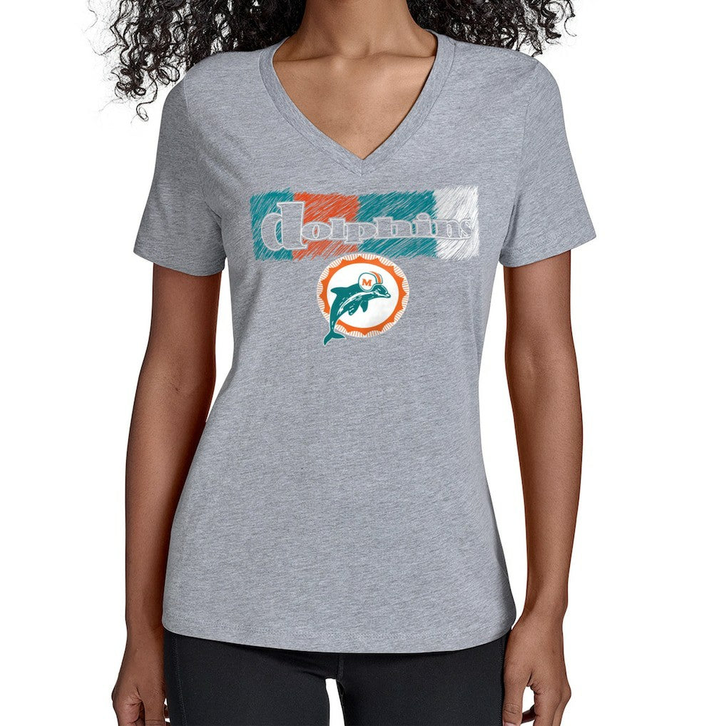 Miami Dolphins Starter Women's Color Shading V-Neck T-Shirt - Gray T-shirts