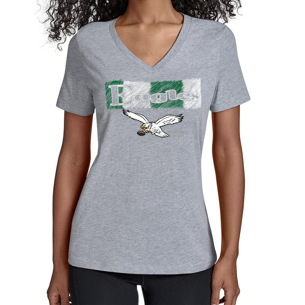 Philadelphia Eagles Starter Women's Color Shading V-Neck T-Shirt - Gray T-shirts