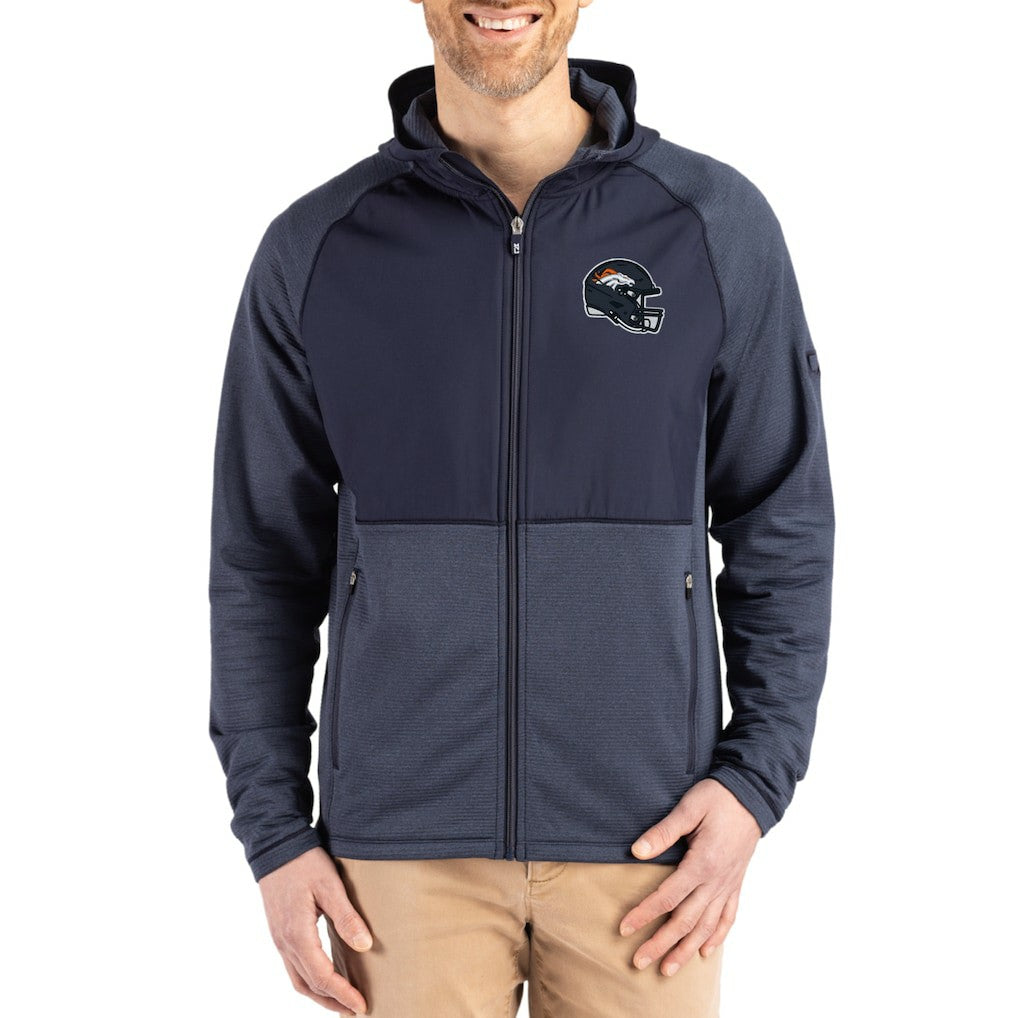Denver Broncos Cutter & Buck Peshastin Eco Fleece Recycled Raglan Full-Zip Tri-Blend Hybrid Jacket - Heather Navy Jackets