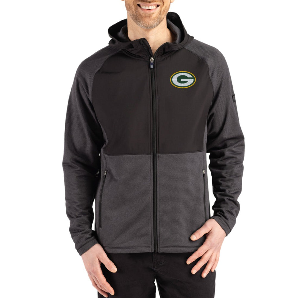 Green Bay Packers Cutter & Buck Peshastin Eco Fleece Recycled Raglan Full-Zip Tri-Blend Hybrid Jacket - Heather Black Jackets