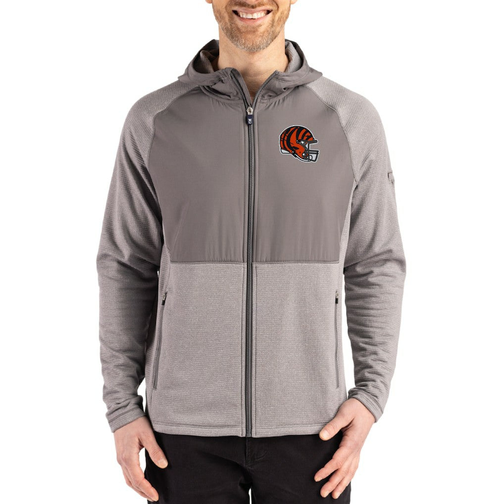 Cincinnati Bengals Cutter & Buck Peshastin Eco Fleece Recycled Raglan Full-Zip Tri-Blend Hybrid Jacket - Heather Gray Jackets