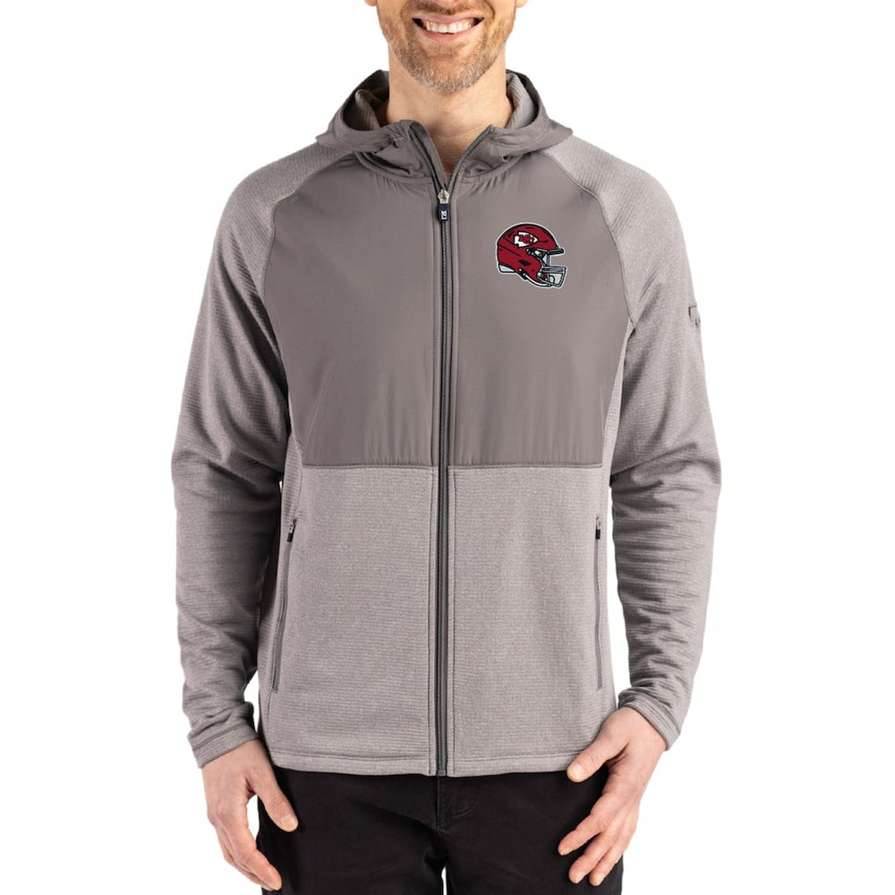 Kansas City Chiefs Cutter & Buck Peshastin Eco Fleece Recycled Raglan Full-Zip Tri-Blend Hybrid Jacket - Heather Gray Jackets