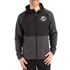 Miami Dolphins Cutter & Buck Peshastin Eco Fleece Recycled Raglan Full-Zip Tri-Blend Hybrid Jacket - Heather Black Jackets
