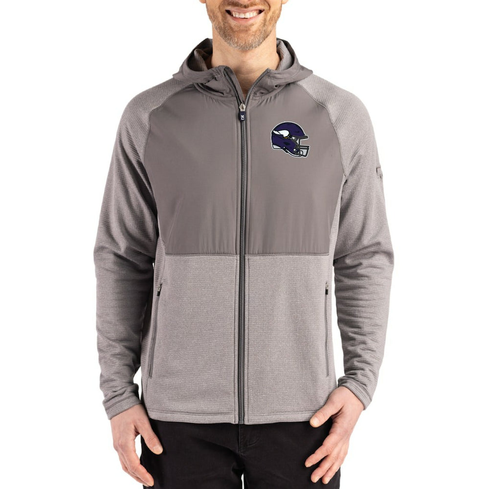 Minnesota Vikings Cutter & Buck Peshastin Eco Fleece Recycled Raglan Full-Zip Tri-Blend Hybrid Jacket - Heather Gray Jackets