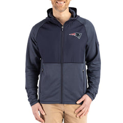 New England Patriots Cutter & Buck Peshastin Eco Fleece Recycled Raglan Full-Zip Tri-Blend Hybrid Jacket - Heather Navy Jackets