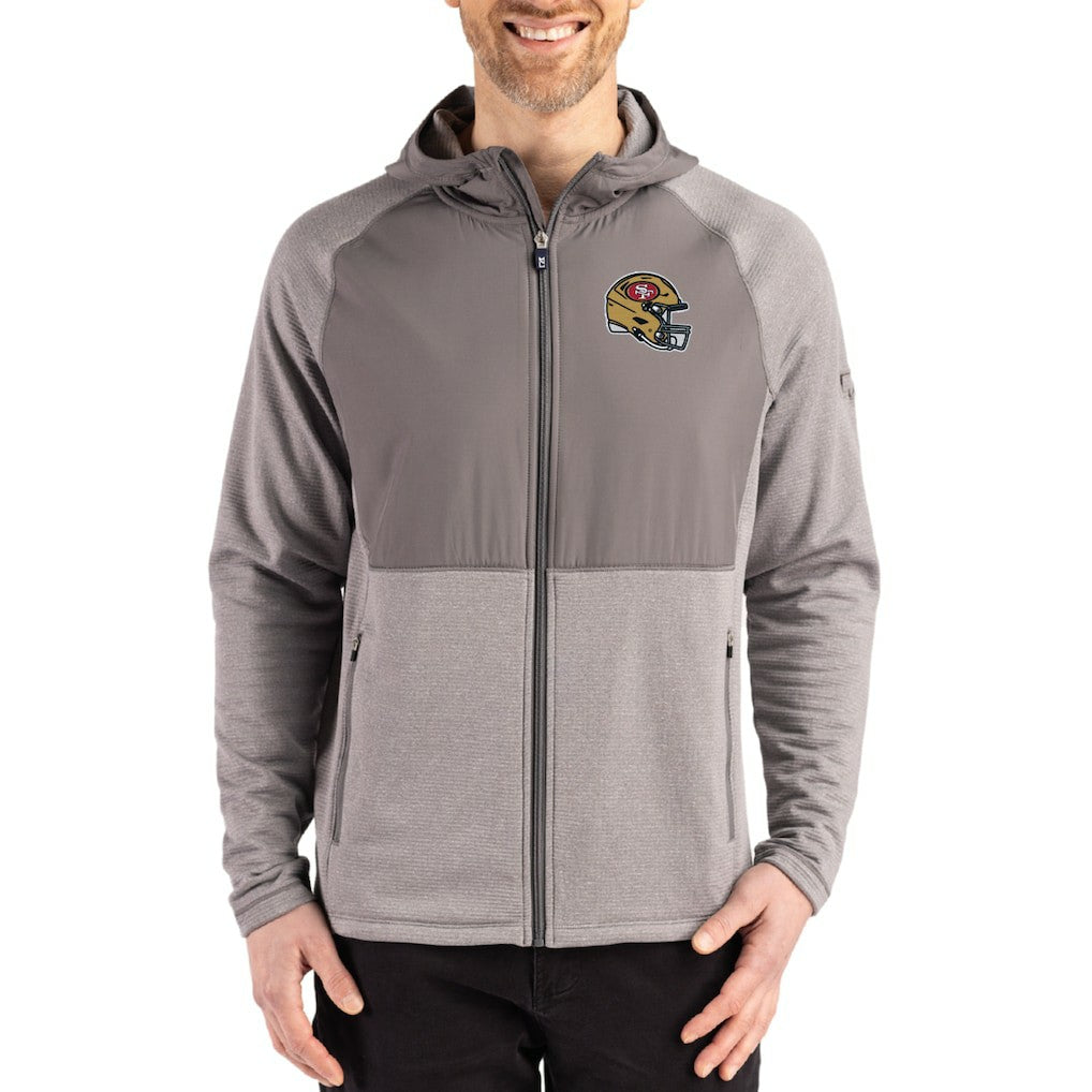 San Francisco 49ers Cutter & Buck Peshastin Eco Fleece Recycled Raglan Full-Zip Tri-Blend Hybrid Jacket - Heather Gray Jackets