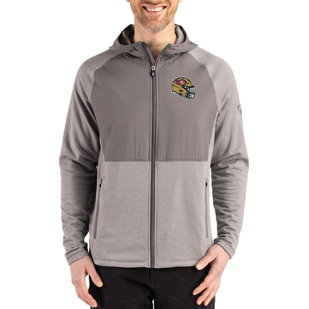 San Francisco 49ers Cutter & Buck Peshastin Eco Fleece Recycled Raglan Full-Zip Tri-Blend Hybrid Jacket - Heather Gray Jackets