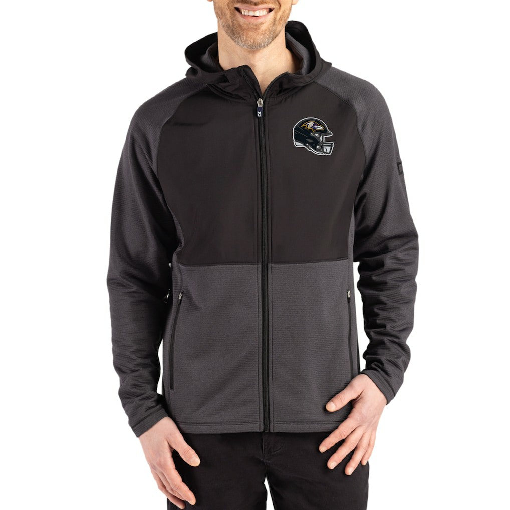 Baltimore Ravens Cutter & Buck Peshastin Eco Fleece Recycled Raglan Full-Zip Tri-Blend Hybrid Jacket - Heather Black Jackets