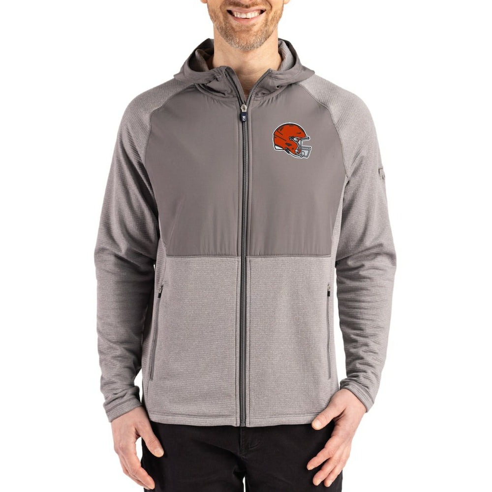 Cleveland Browns Cutter & Buck Peshastin Eco Fleece Recycled Raglan Full-Zip Tri-Blend Hybrid Jacket - Heather Gray Jackets