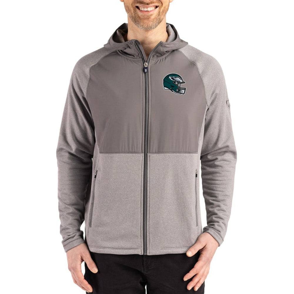 Philadelphia Eagles Cutter & Buck Peshastin Eco Fleece Recycled Raglan Full-Zip Tri-Blend Hybrid Jacket - Heather Gray Jackets