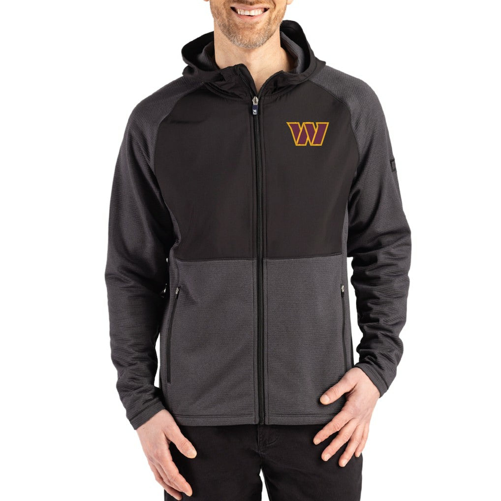 Washington Commanders Cutter & Buck Peshastin Eco Fleece Recycled Raglan Full-Zip Tri-Blend Hybrid Jacket - Heather Black Jackets