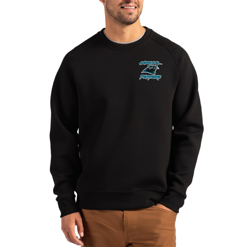 Carolina Panthers Cutter & Buck Throwback Roam Recycled Raglan Pullover Sweatshirt - Black Pullover