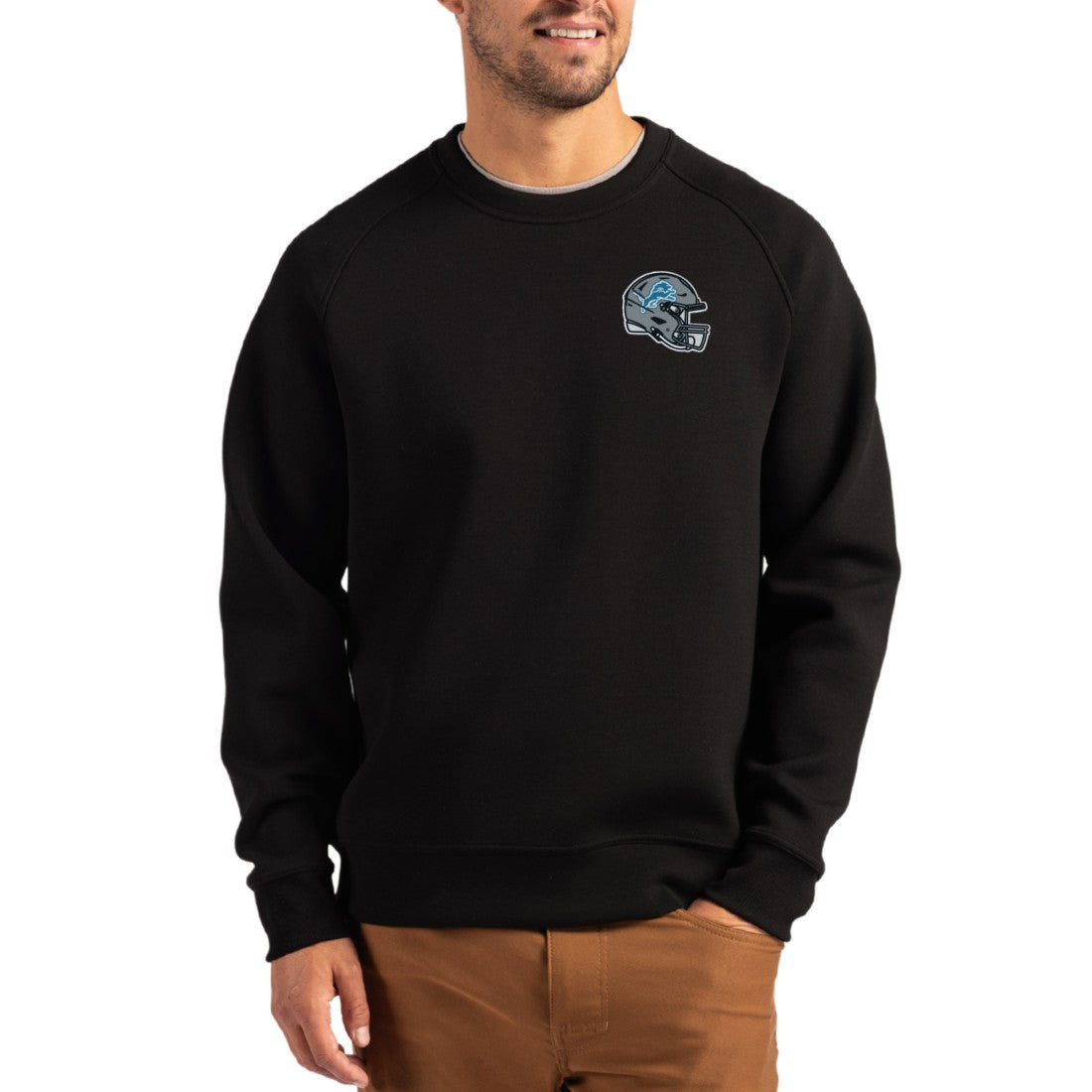 Detroit Lions Cutter & Buck Helmet Roam Recycled Raglan Pullover Sweatshirt - Black Pullover