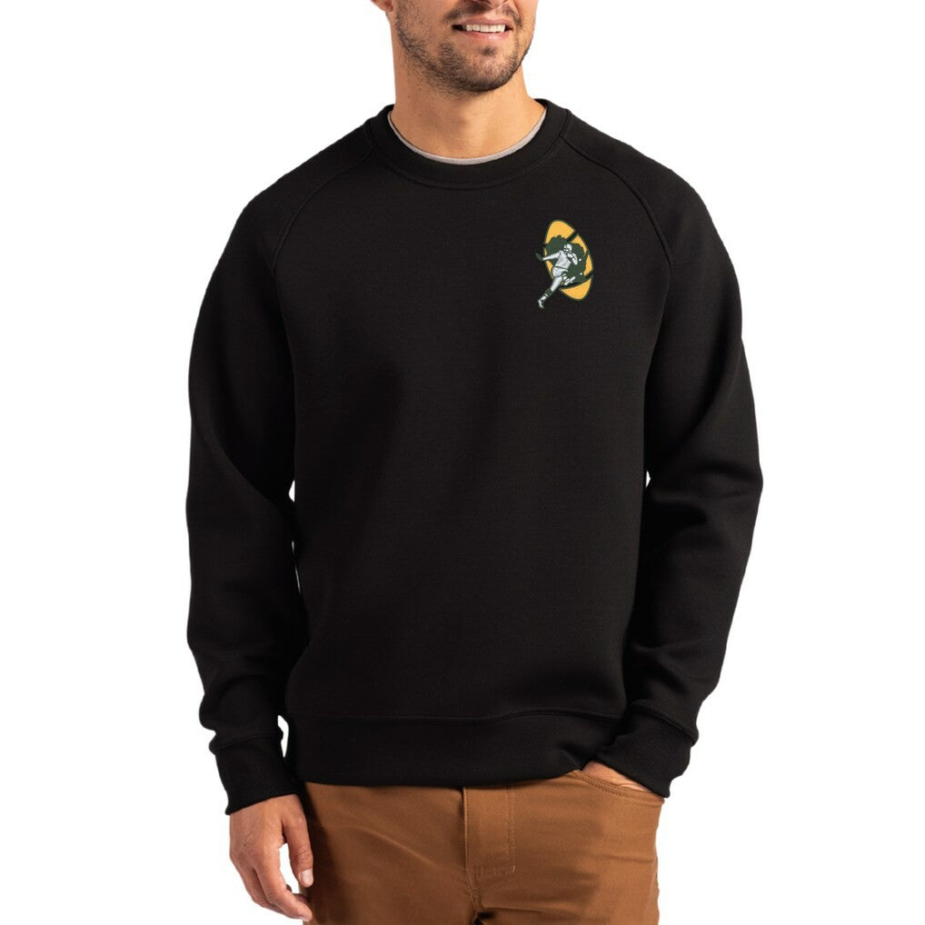 Green Bay Packers Cutter & Buck Throwback Roam Recycled Raglan Pullover Sweatshirt - Black Pullover
