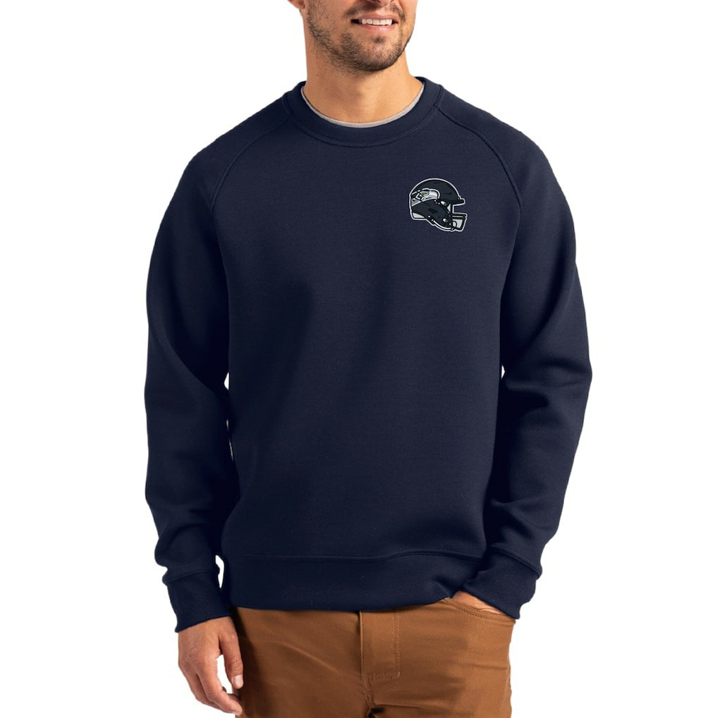 Seattle Seahawks Cutter & Buck Helmet Roam Recycled Raglan Pullover Sweatshirt - College Navy Pullover
