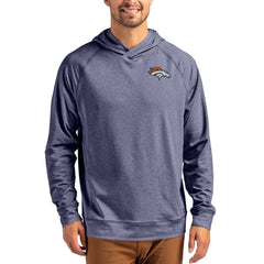 Denver Broncos Cutter & Buck Adapt Knit Recycled Raglan Pullover Hoodie - Heather Navy Hoodies