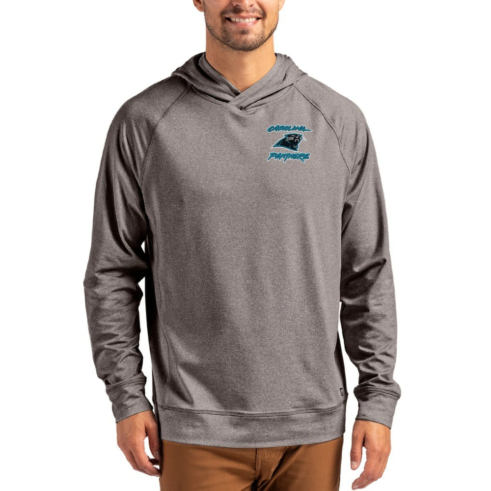 Carolina Panthers Cutter & Buck Adapt Knit Recycled Raglan Pullover Hoodie - Heather Gray Hoodies