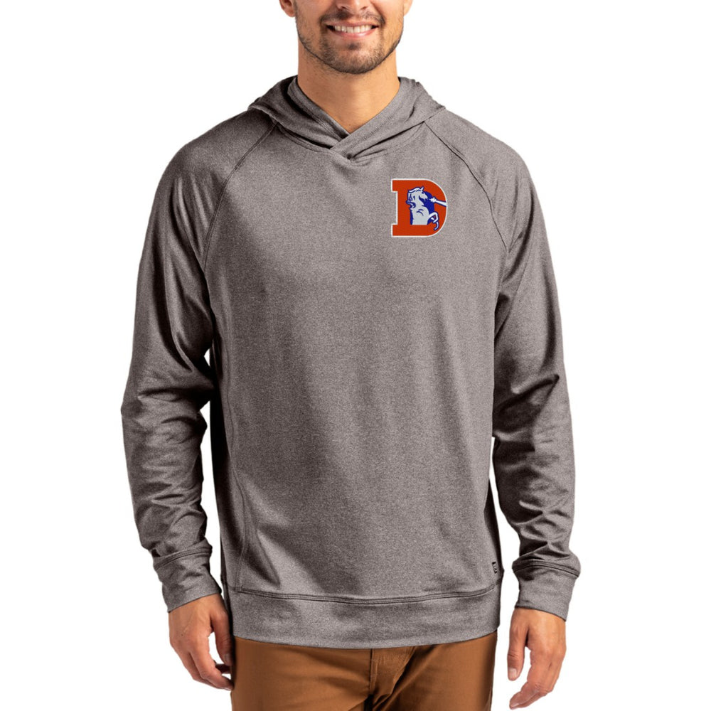 Denver Broncos Cutter & Buck Adapt Historic Knit Recycled Raglan Pullover Hoodie - Heather Gray Hoodies