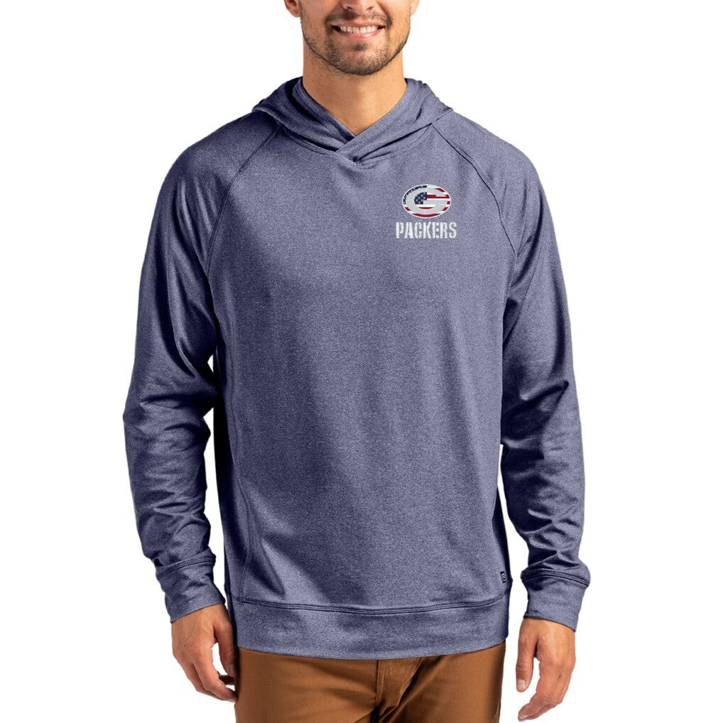 Green Bay Packers Cutter & Buck Adapt Americana Knit Recycled Raglan Pullover Hoodie - Heather Navy Hoodies