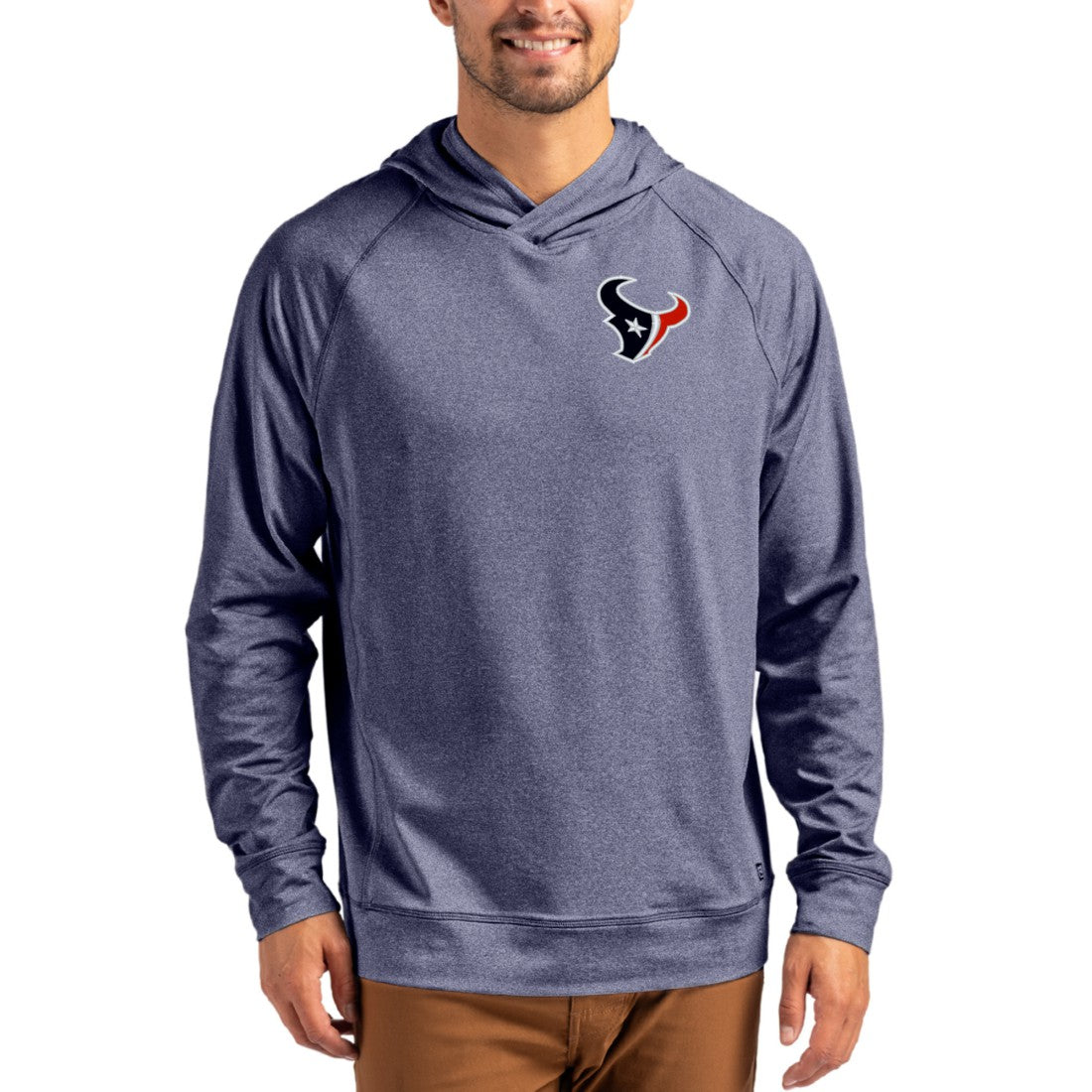 Houston Texans Cutter & Buck Adapt Knit Recycled Raglan Pullover Hoodie - Heather Navy Hoodies