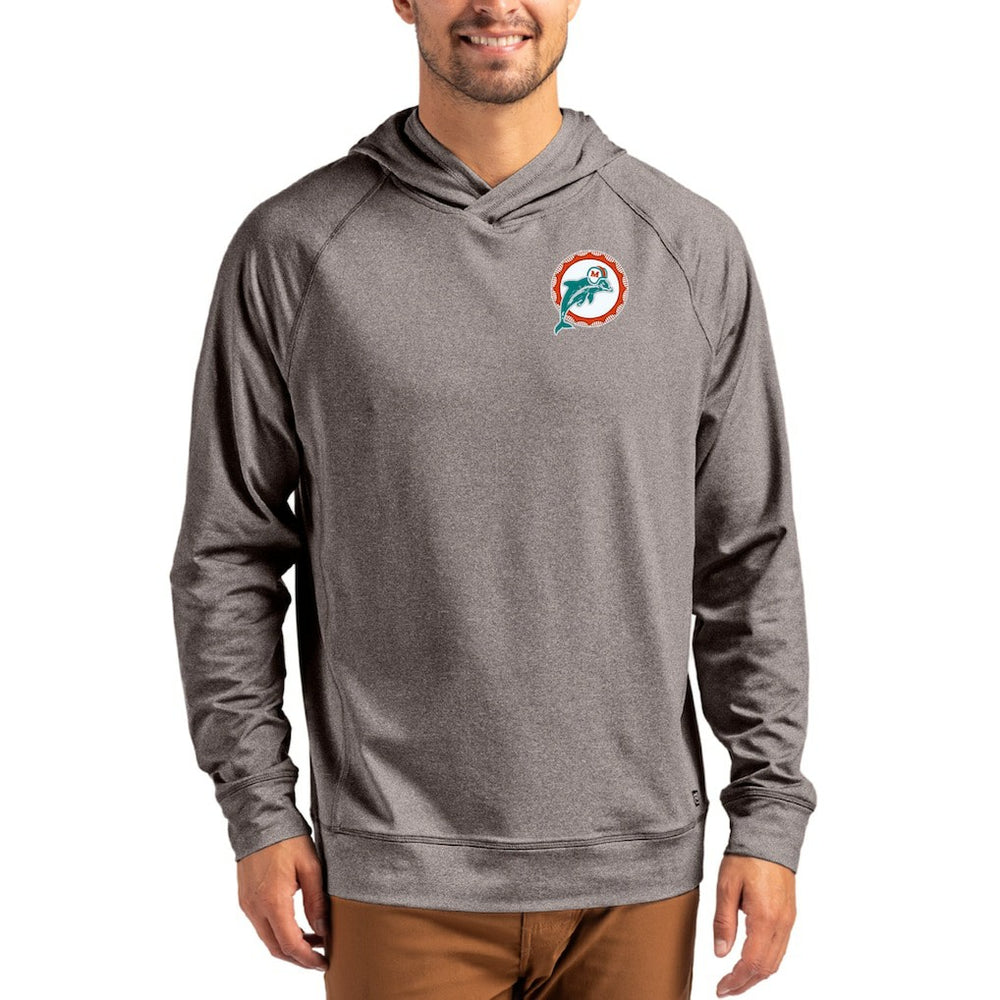 Miami Dolphins Cutter & Buck Adapt Historic Knit Recycled Raglan Pullover Hoodie - Heather Gray Hoodies