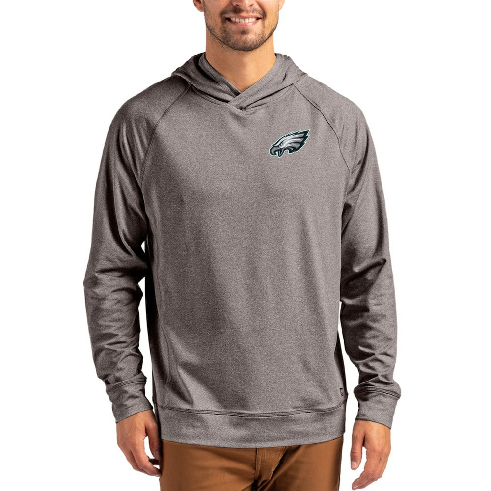 Philadelphia Eagles Cutter & Buck Adapt Knit Recycled Raglan Pullover Hoodie - Heather Gray Hoodies
