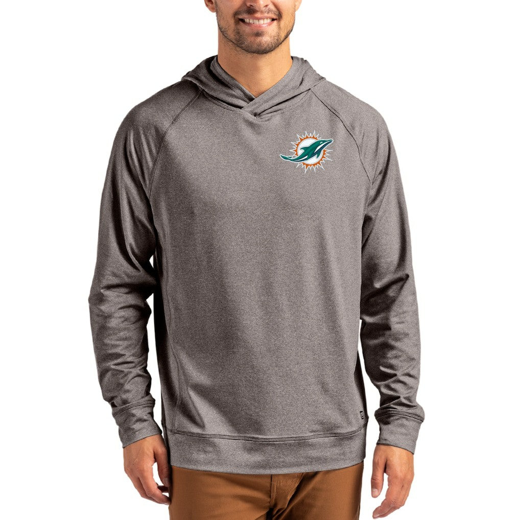 Miami Dolphins Cutter & Buck Adapt Historic Knit Recycled Raglan Pullover Hoodie - Heather Gray Hoodies
