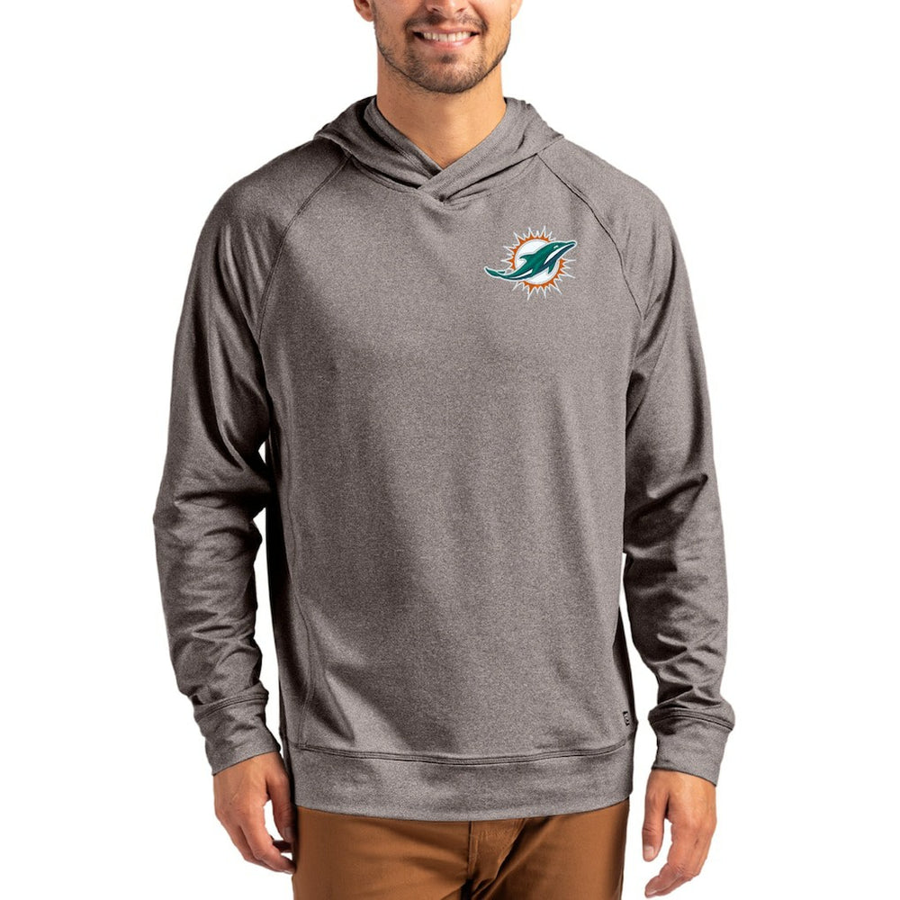 Miami Dolphins Cutter & Buck Adapt Historic Knit Recycled Raglan Pullover Hoodie - Heather Gray Hoodies